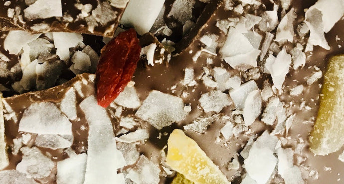 Milk Chocolate Bark with Mango, Coconut & Gogi Berries (4 oz.)-OL