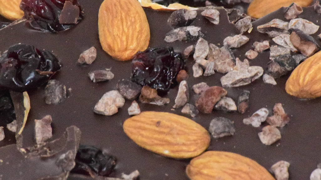 Dark Chocolate Bark with Almonds, Cherries & Nibs (4 oz.)
