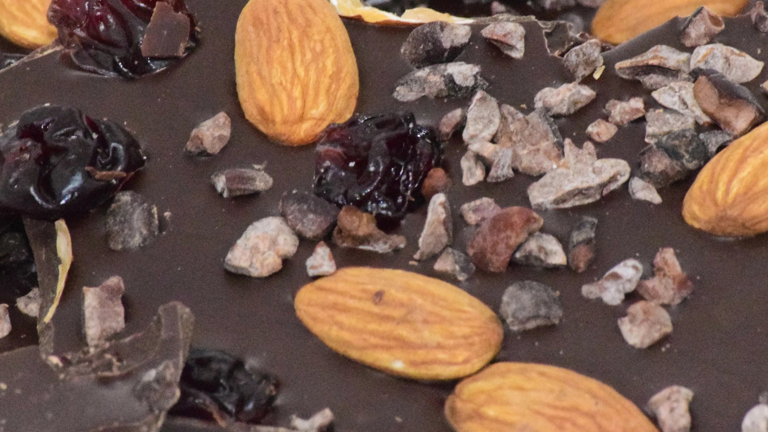 Dark Chocolate Bark with Almonds, Cherries & Nibs (4 oz.)