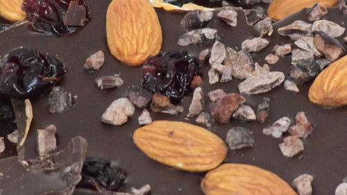 Dark Chocolate Bark with Almonds, Cherries & Nibs (4 oz.)-OL