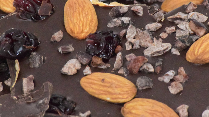 Dark Chocolate Bark with Almonds, Cherries & Nibs (4 oz.)-OL