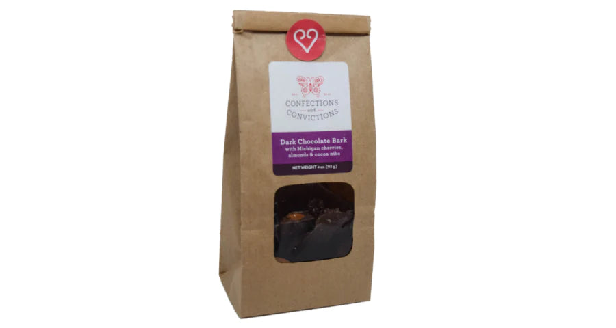 Dark Chocolate Bark with Almonds, Cherries & Nibs (4 oz.)