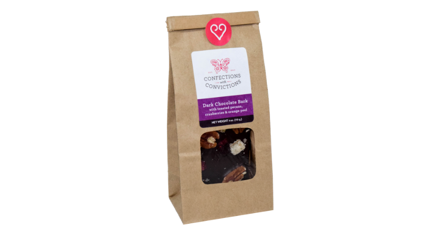 Dark Chocolate Bark with Pecans, Cranberries & Candied Orange Peel (4 oz.)