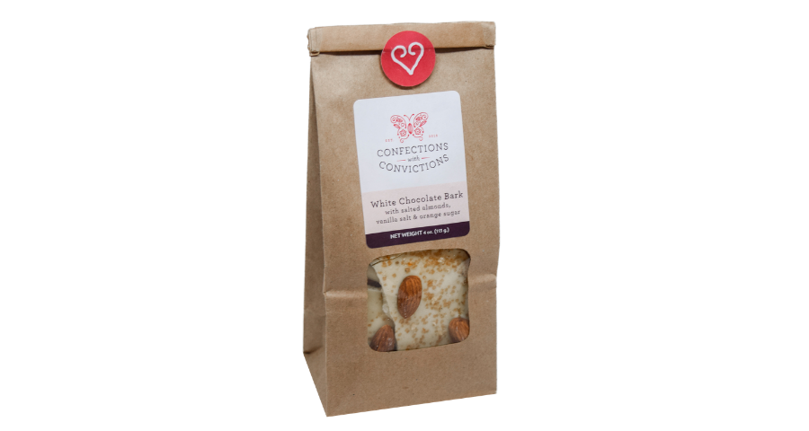 White Chocolate Bark with Almonds, Vanilla Salt & Orange Sugar (4 oz.)