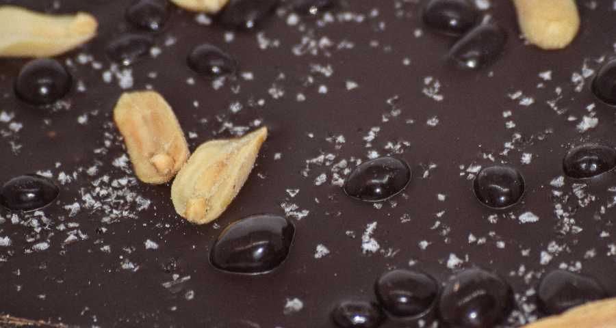 Dark Chocolate Bark with Peanuts, Sea Salt & Chocolate-Covered Cocoa Nibs (4 oz.)