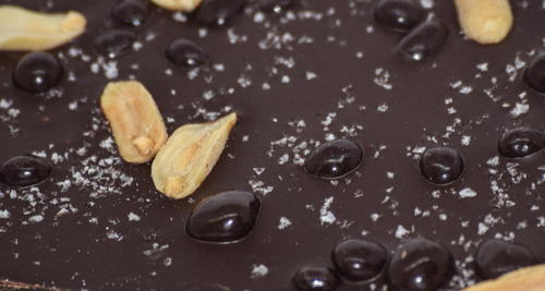 Dark Chocolate Bark with Peanuts, Sea Salt & Chocolate-Covered Cocoa Nibs (4 oz.)-OL