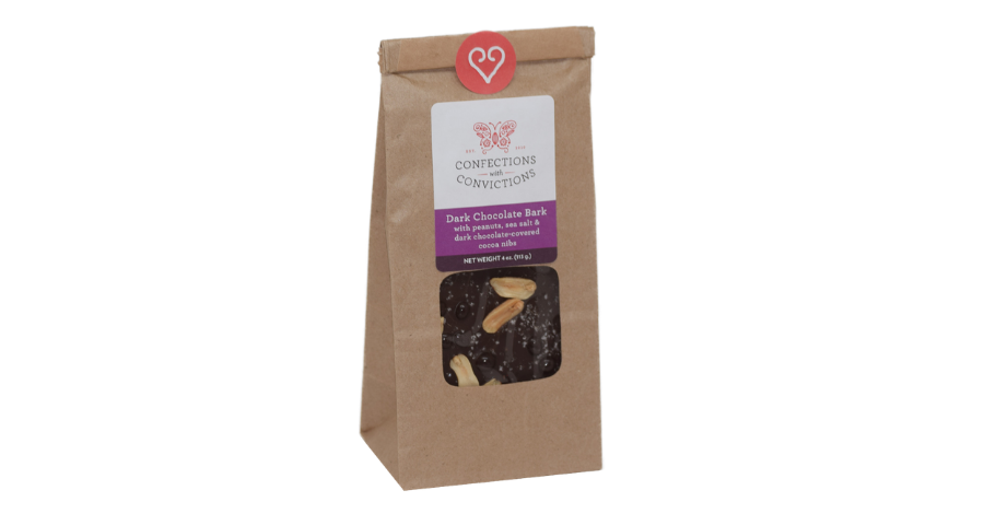 Dark Chocolate Bark with Peanuts, Sea Salt & Chocolate-Covered Cocoa Nibs (4 oz.)